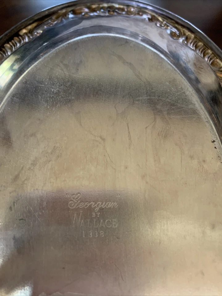 BOTE DE SALSA VINTAGE GEORGIANO DE WALLACE 1338 PLATEADO CON PLACA BASE ADJUNTA Foto 4 de 4