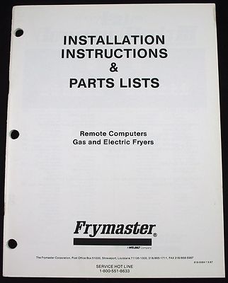 Frymaster LP01 LP02 LP03 Remote Computers Fryer Installation Parts Manual