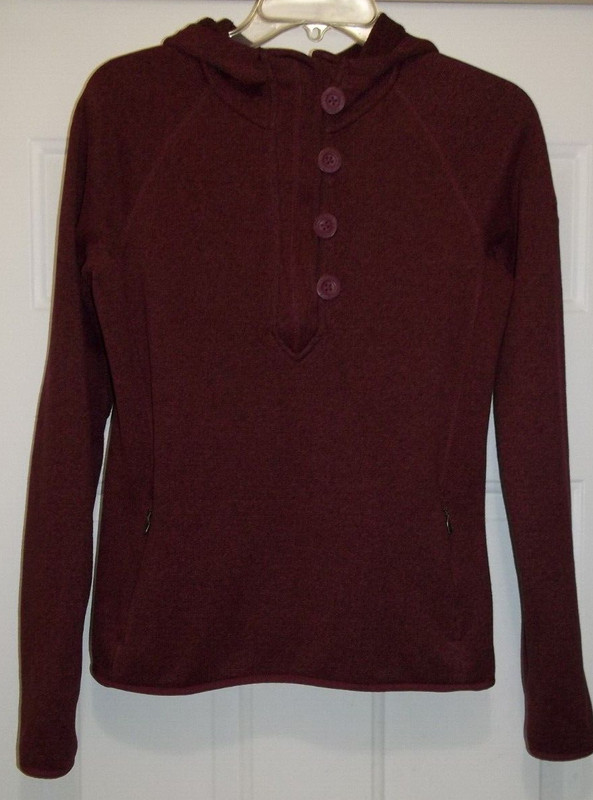The NORTH FACE Women LS 1/4 Zip Button Hood Pullover Jacket Sweater M Red Wine
