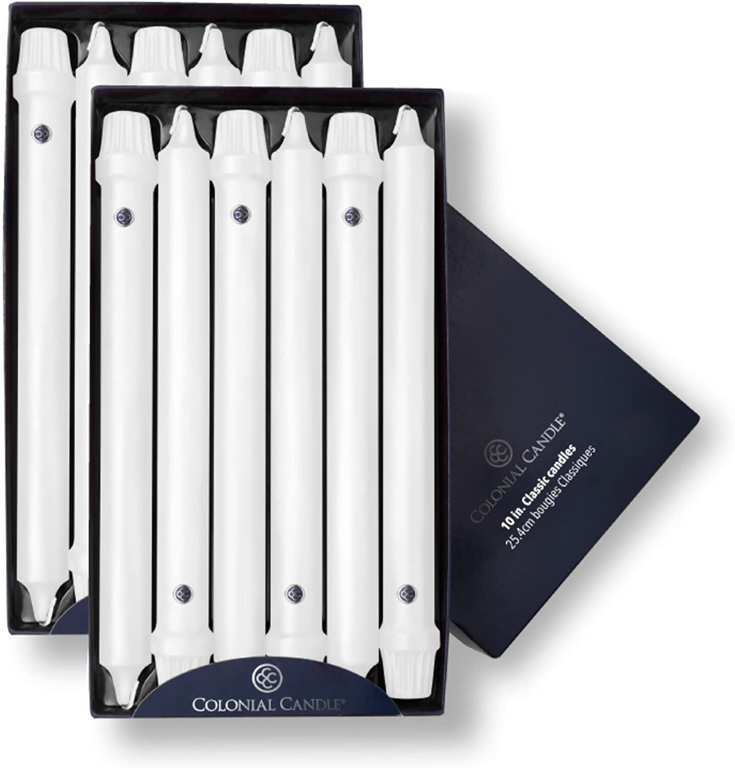 White Unscented Taper Candles 10 Inch Classic Pack of 12 Long Burn 8 Hours