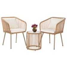 3 Piece Patio Furniture Set Outdoor Wicker Patio Chairs All Weather PE BistroSet
