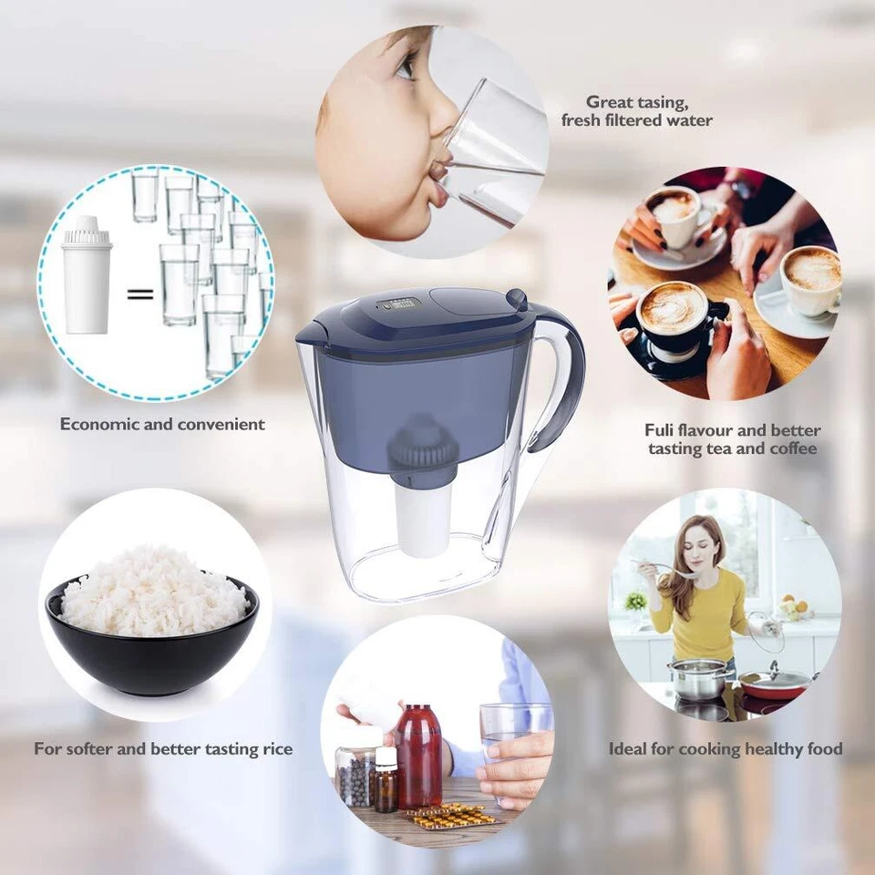 10 Cup Water Filter Pitcher 4 Stage Filtration Food Grade Remove Chlorine 4 Pack - Image 3 of 4