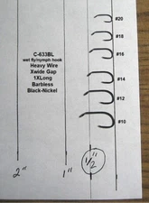 50 Heavy Wire Wet Fly/Nymph Hooks--Barbless Black/Nickel-C-633BL-Combine Ship
