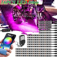 16pcs Motorcycle RGB LED Neon Under Glow Lights Strip Kit bluetooth APP +Remote