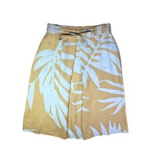 Soft Surroundings PXL Blue Green Print Linen Skirt Elastic Waist Tropical Print