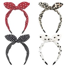 4 Pack Bow Headbands for Women Cute Knotted Leopard Polka Dot Hair Bands