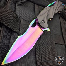 8" Spring Assisted Rainbow Blade Tactical Rescue Pocket Hunting Folding Knife