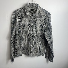 Chico's Cotton giraffe print zip light weight jacket size 2 Large 1685