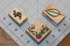 Leaf Leaves Roses IVY 3 Rubber Stamps Wood Mounted Seasons LOT Gardening Trees