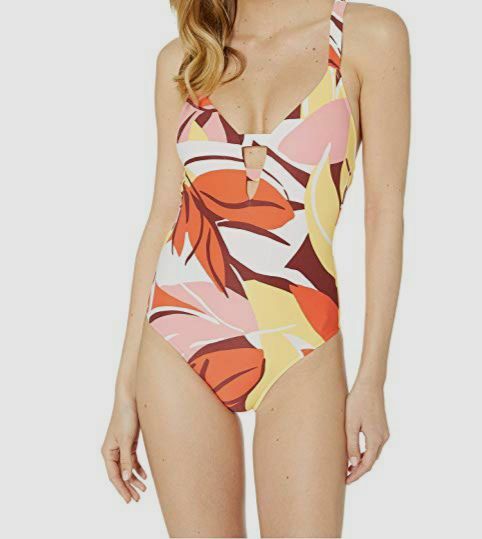 pink and white one piece swimsuit