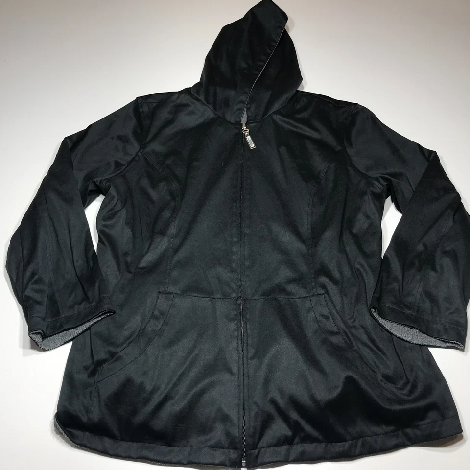 Weather Tamer Jacket Womens Size 1X Black & Gray Reversible Hooded Zip Front Foto 2 de 4