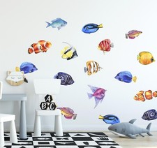 Tropical Fish Ocean Wall Decal Set of 16 Fishes Wall Sticker Sea Life Wall Decor