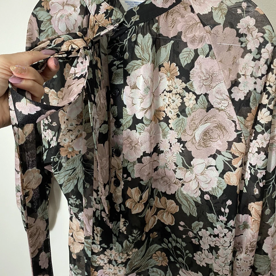 Chaqueta Cama Vintage Sears Negra Rosa Floral Mediana-Grande Diva Años 80 90 Dormir Foto 4 de 4