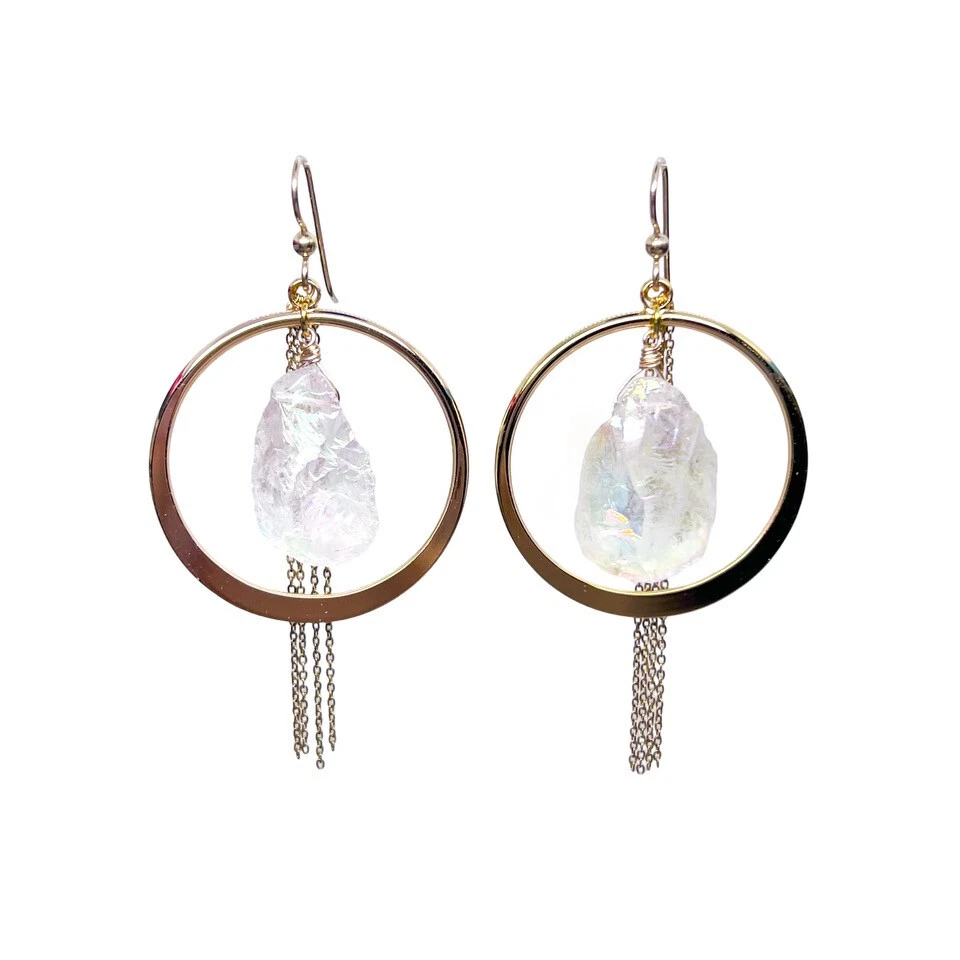 Angel Aura Crystal Lotus Hoop Earrings, 14k Gold Filled or Sterling Silver - Image 2 of 4