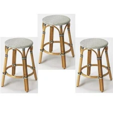 Home Square 3 Designers Edge 24" Rattan Counter Stool Set in Black and Brown