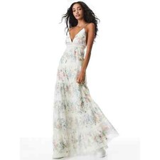 ALICE & OLIVIA Karolina Smocked Waist Tiered Maxi Dress  US12