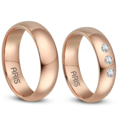 2 Gold Eheringe Trauringe Partnerringe aus 585er/-14 kt Rosegold mit Diamanten - Bild 1 von 2