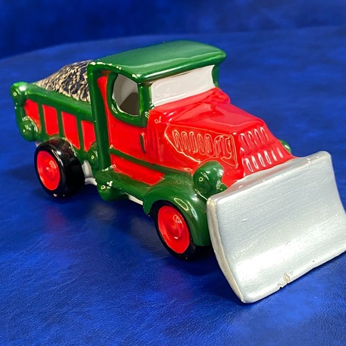 Vintage Abt. 56 rot grün Schneepflug LKW Schneedorf Keramik abgeplatzt - Bild 5 von 20
