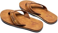 Mens Flip Flops Leather Thong Sandals Arch Support Beach Slippers