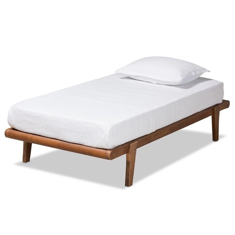 Bowery Hill Walnut Brown Finished Wood Twin Size Platform Be