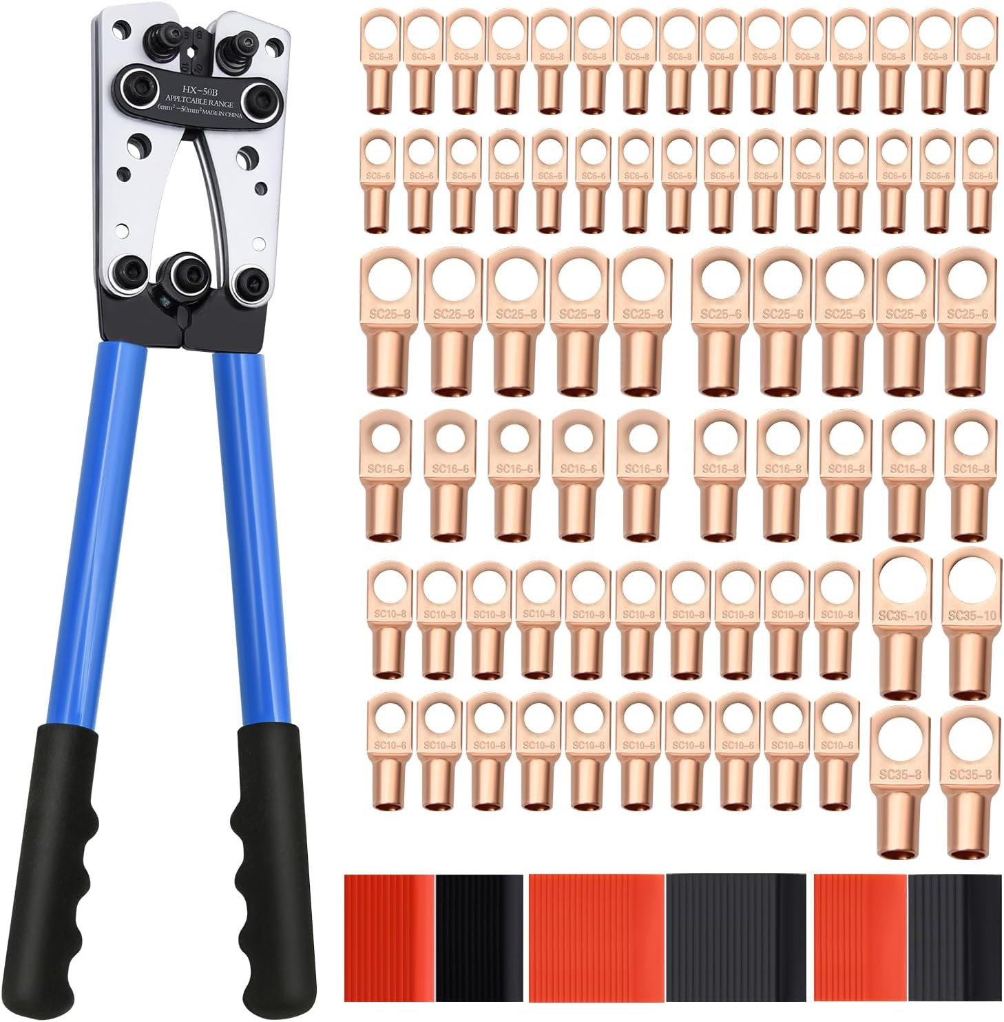 Cable Lug Crimping Tool with 74-Piece Copper Wire Lug Assortment
