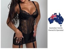 Lingerie Tempted Corset Dress Thong 2PC See Through Lace Mini Body Premium Set