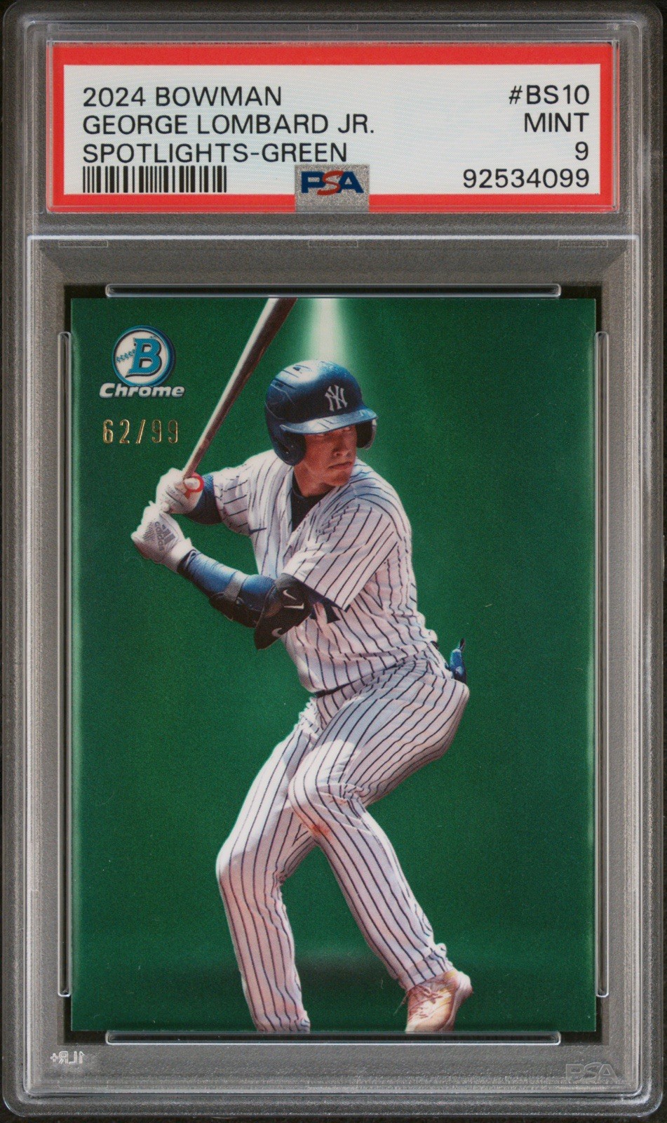 GEORGE LOMBARD JR. 2024 BOWMAN CHROME SPOTLIGHTS GREEN MINT /99 PSA 9 Q3170