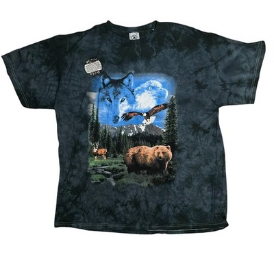 Vintage 90s Wolf Bear Eagle Deer T Shirt Delta  Size XL Gray Tie Dye  Nature NWT