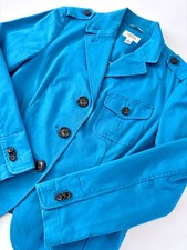 Talbots Blue Stretch Cotton Twill Jacket Utility Safari Wood Buttons Size 8