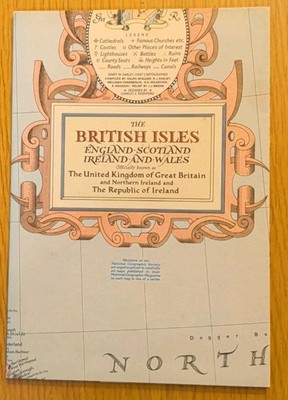 Vintage National Geographic Map The British Isles England Wales April 1949
