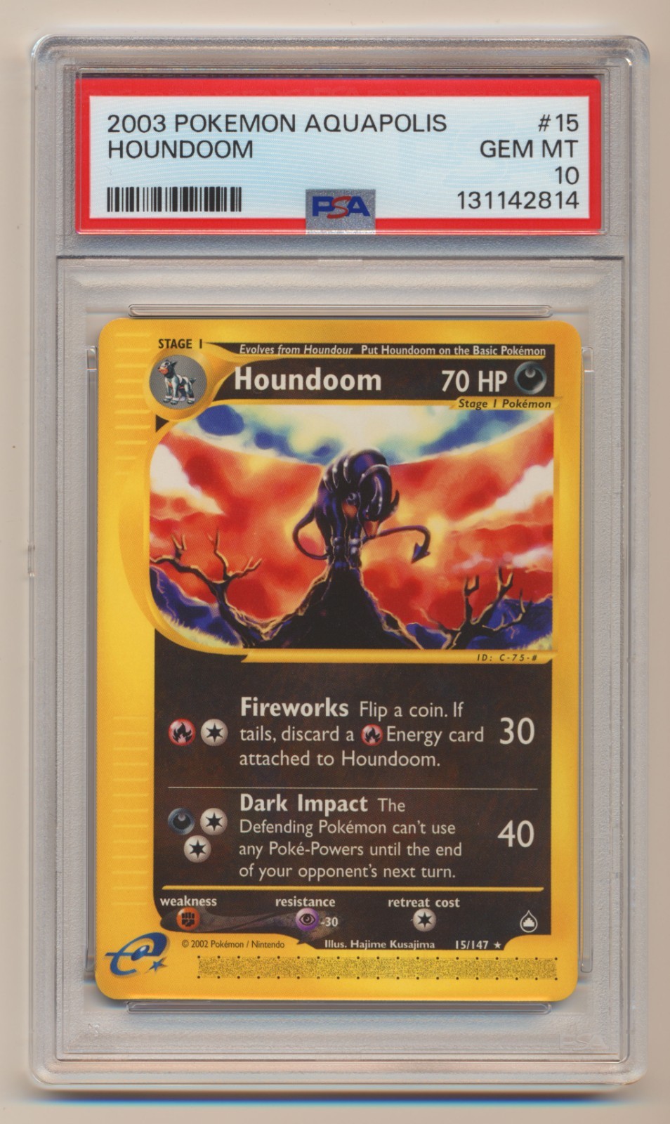 PSA 10 Pokemon Aquapolis Rare Houndoom 15/147 GEM MINT Condition!!