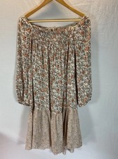 Umgee Mini Dress Size L Tan Floral open back Peasant flowy BOHO