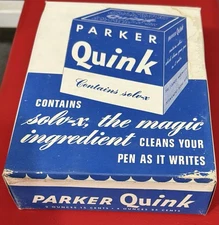 Parker Quink Box & Washable Blue Ink Bottle Case of 12 New Old Stock 2oz 1940