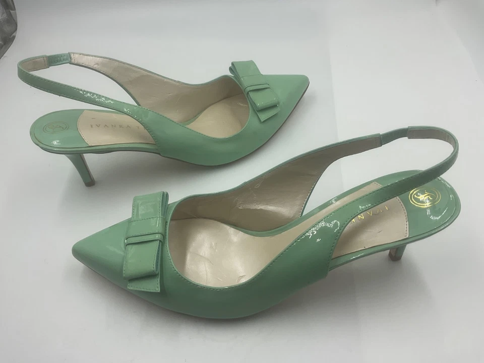 Ivanka Trump LIORAH Light Green Patent Leather Heels Bow Detail Shoes Size 11M - Image 2 of 4