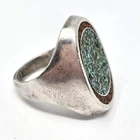 Vtg Navajo Sterling Silver Ring Crushed Chip Turquoise & Coral Flush 16g Sz 9.5
