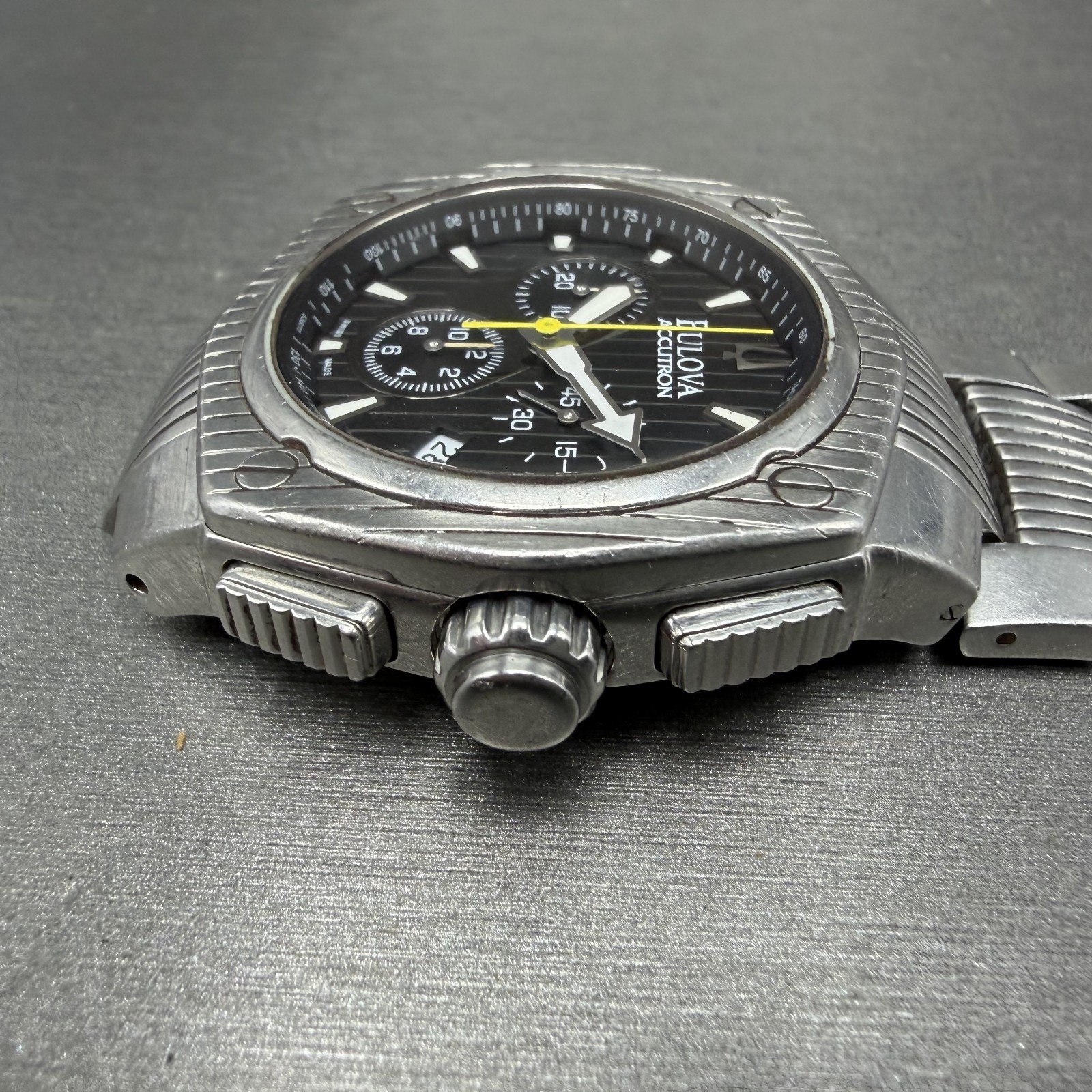 Bulova Accutron Chronograph Watch Men 42mm Black Dial Silver Tone 63B111 New Bat