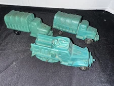 3 Vintage 1960’s Auburn Rubber Co. Army Truck Toys MADE IN USA