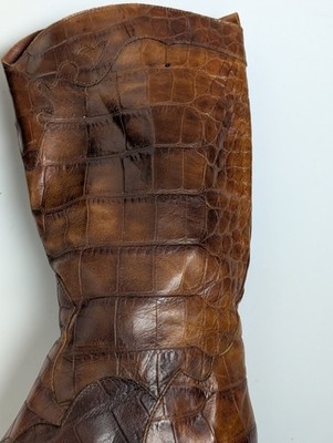 Joan & David Italian Croc Embossed Leather Boots Brown 