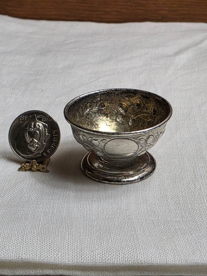 antique Andrew E. Warner Baltimore A. E. W. Miniature coin silver repousse bowl - Image 2 of 4