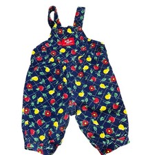 Vintage 90 Oshkosh B'Gosh blue Fruit Apple Pear Floral romper overalls girl 3-6m
