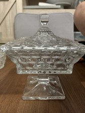 Fostoria American Clear Pressed Glass Wedding Bowl Square with Lid 2056