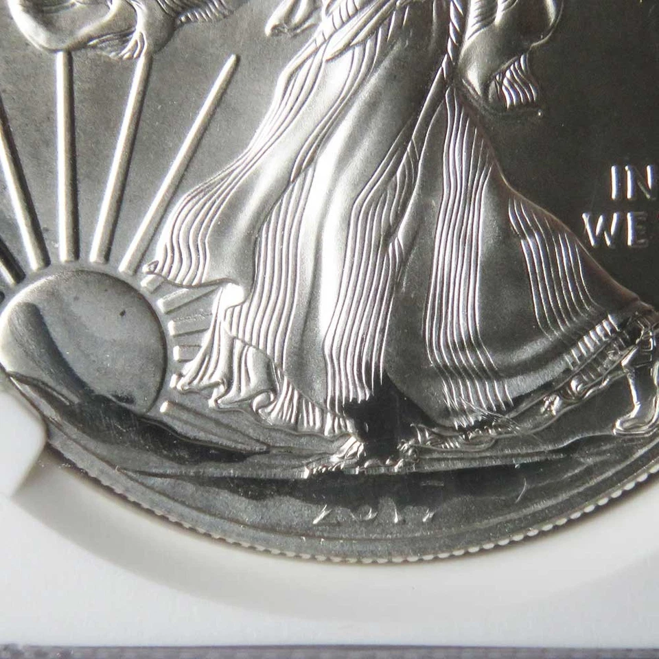 2017 $1 1-oz American Silver Eagle NGC MS69 Mint Error Obverse Strike Thru - Image 2 of 4