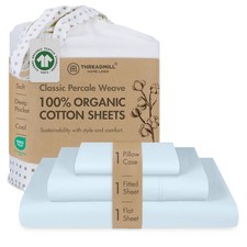 100 Organic Cotton Twin Sheet Set - GOTS Certified, 3 Piece, Light Blue - So...