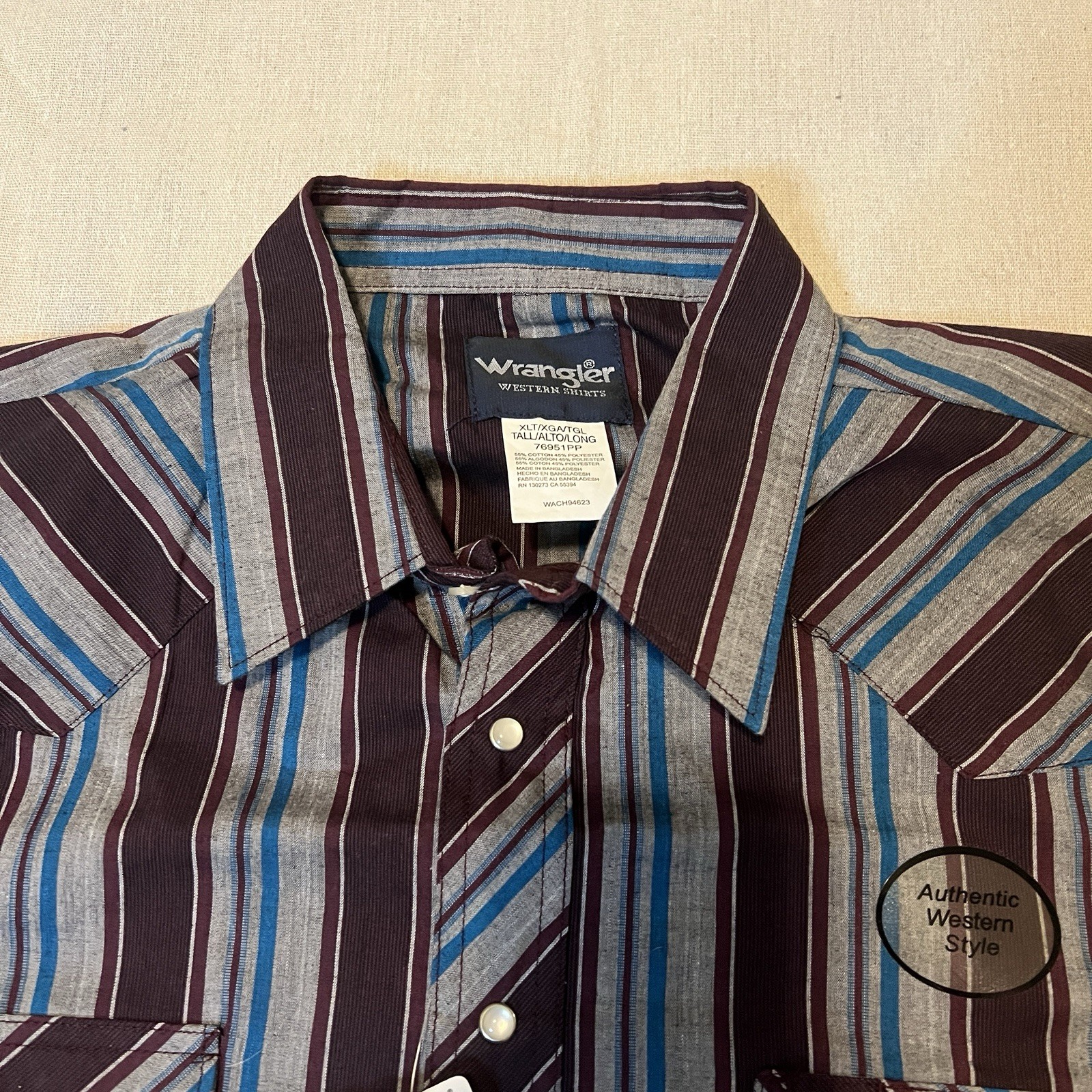 Wrangler Western Pearl Snap Shirt Men's XL TALL Red-Grey-Blue Plaid Shirt NWT thumbnail 6