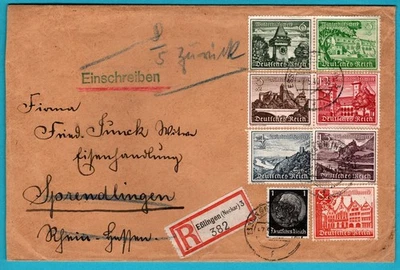GERMANY R-cover with se-tenant Winter charity1940 Esslingen to Sprendlingen -ret - Image 1 of 2