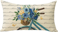 Spring Summer Blue Flower Lumbar Decorative Throw Pillow Cover