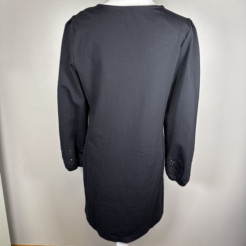 Ann Taylor schwarz Ösen Manschette Etui über Knie Kleid Größe Medium Schlüsselloch Ponte - Bild 4 von 11