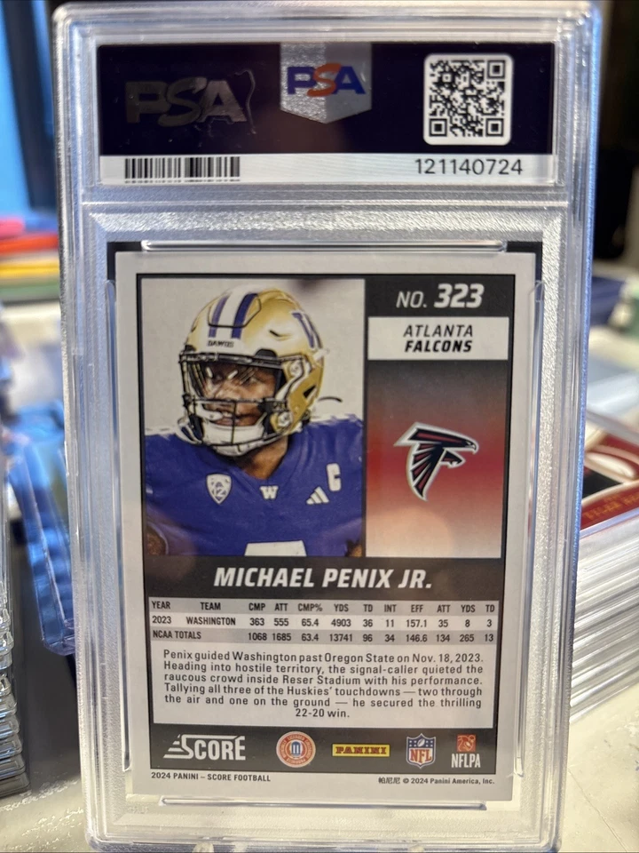 2024 Score Michael Penix Jr. Stars /399 PSA 8 Atlanta Falcons Rookie RC - Image 2 of 2