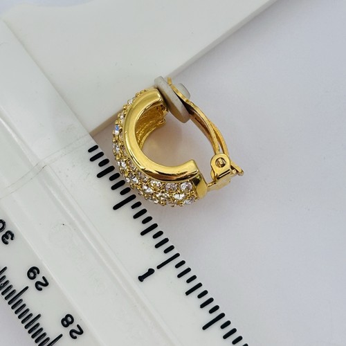 Swarovski Pave Crystal Earrings Clear Half Hoop Clip On Earrings Gold Tone - Picture 2 of 6
