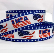 GROSGRAIN RIBBON 5/8", 7/8", 1.5", 3" 4th of July Day USA Map Flag Printed